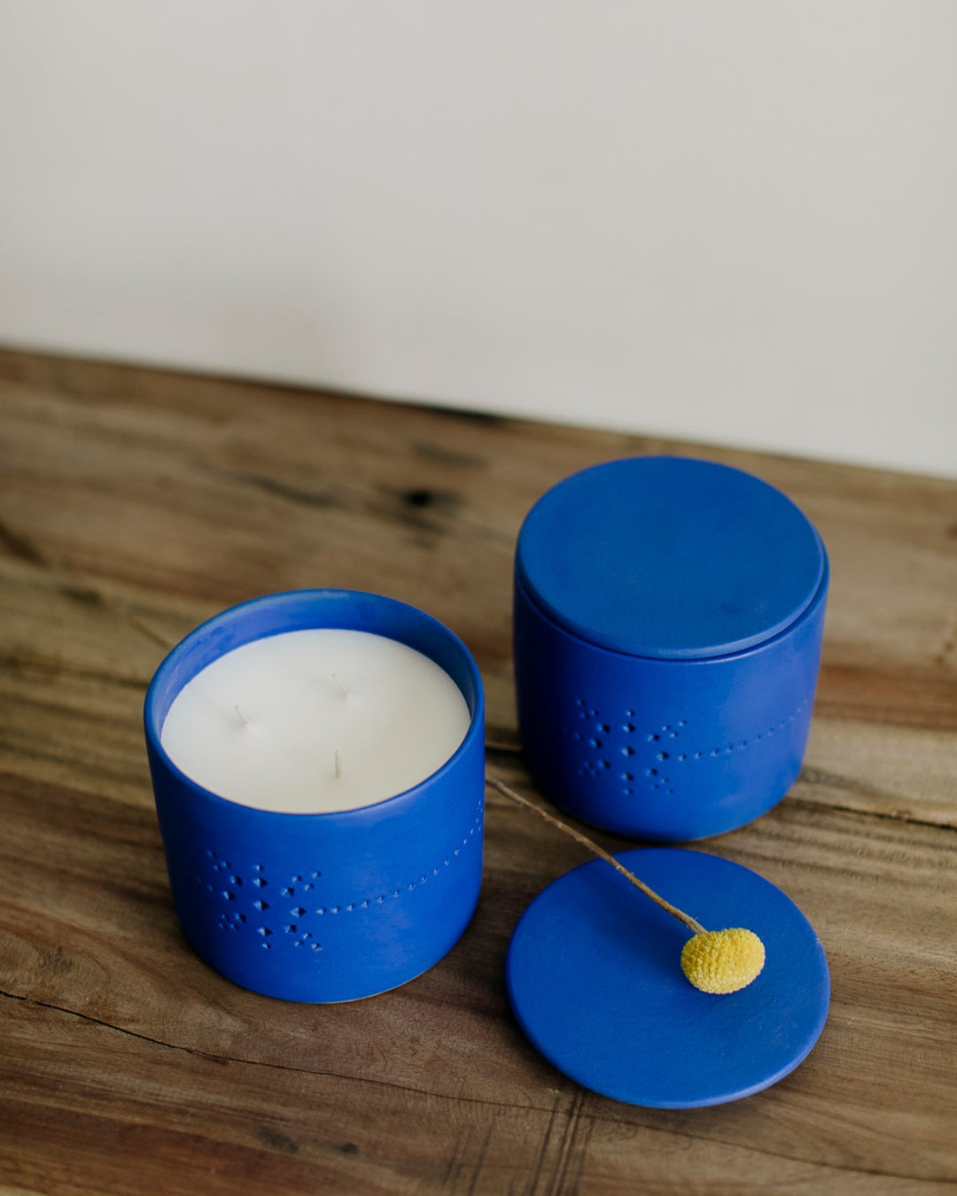 Scented Soy Candle in a Ceramic Cobalt Cover