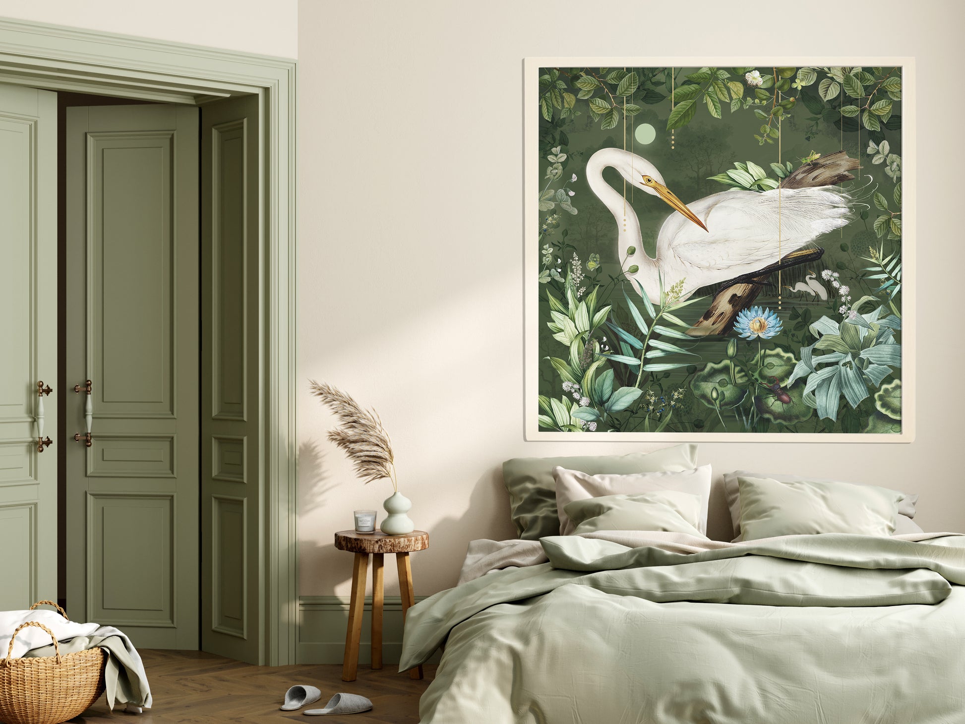 Green forest bird wallpaper art