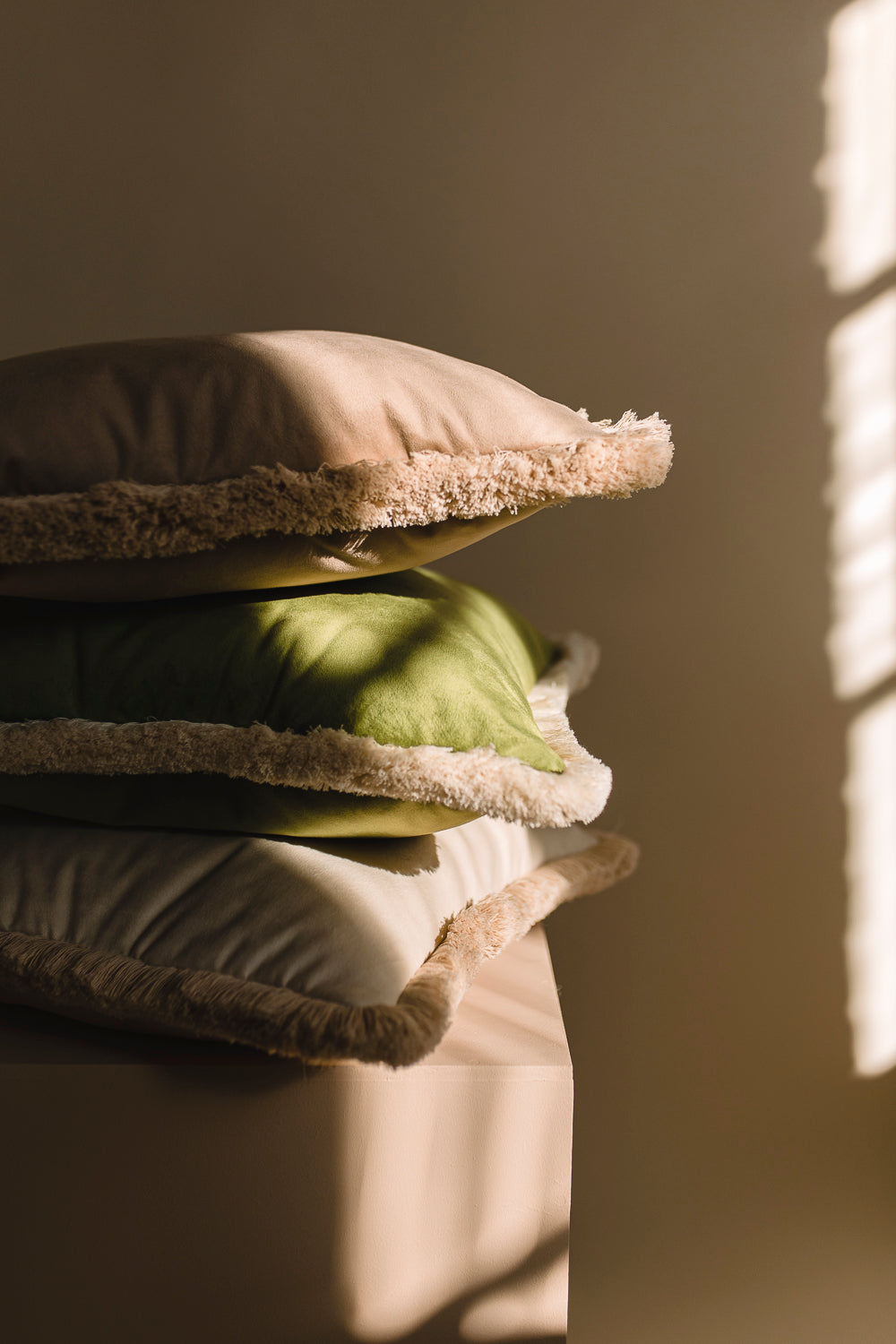 premium velvet cushions set with cotton boho fringe 