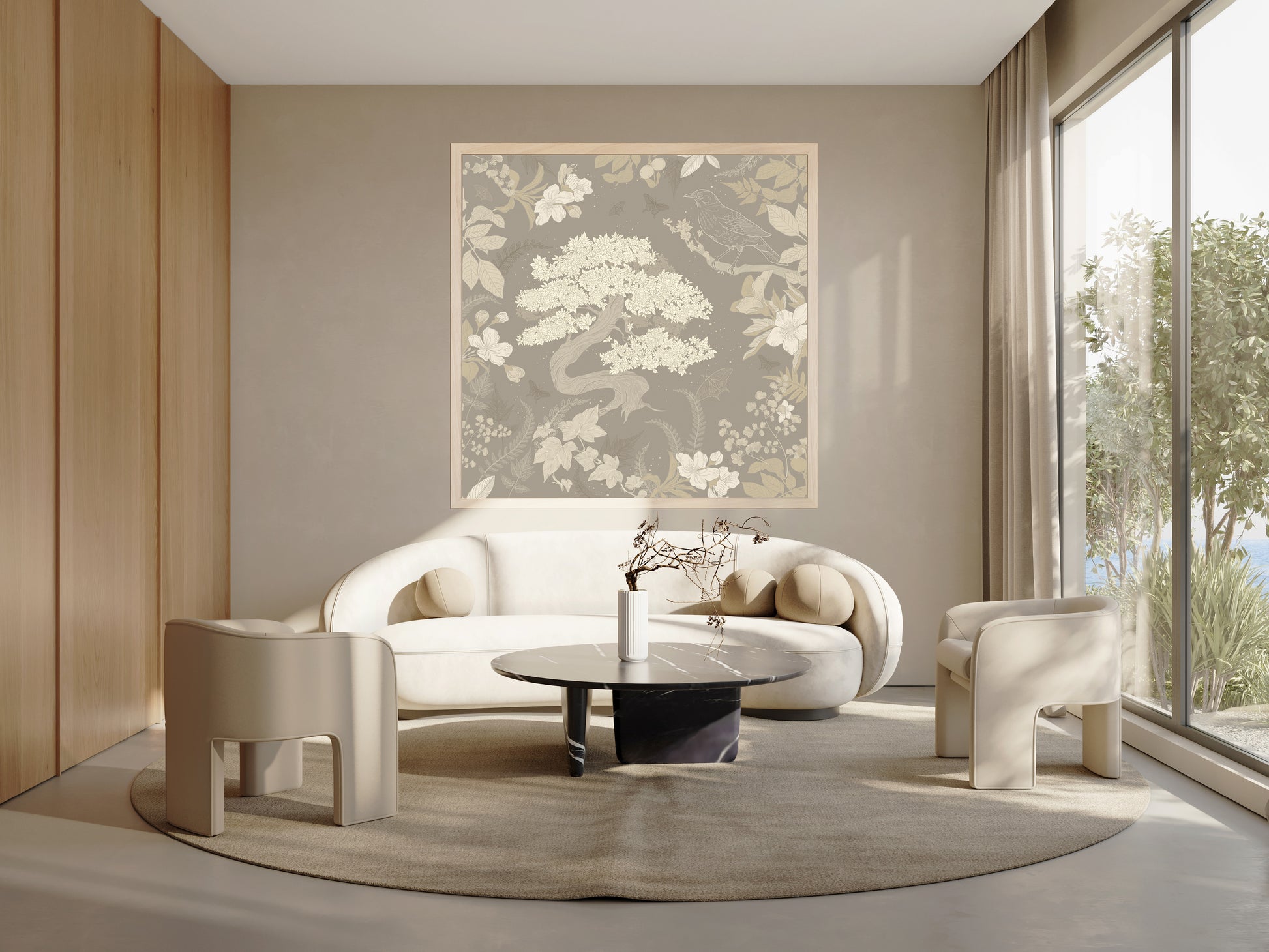 Japandi delicate brown wall decal