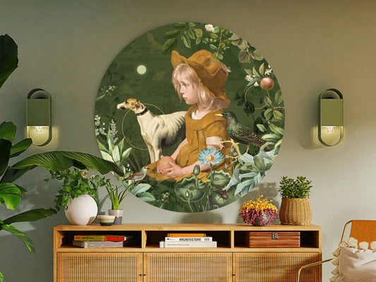 Nursery wallpaper with vintage girl pattern