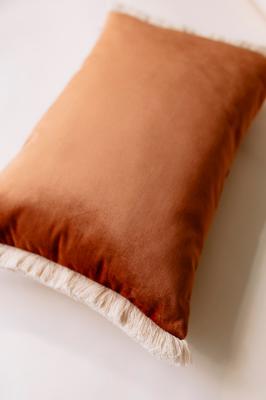 velvet throw pillow with boho fringe