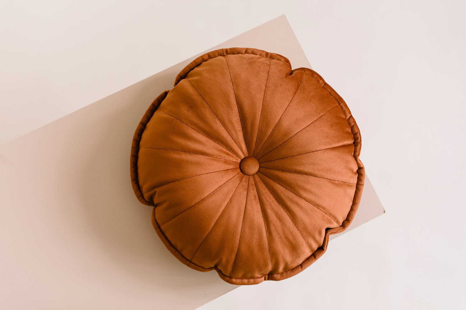 round terracotta velvet cushion for decoration