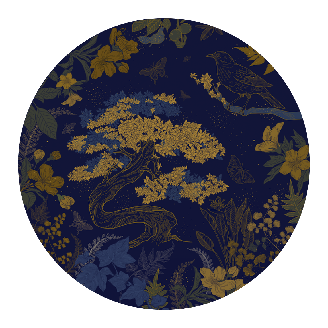 "Azure Midnight" Papier peint autocollant, sticker rond bleu profond.