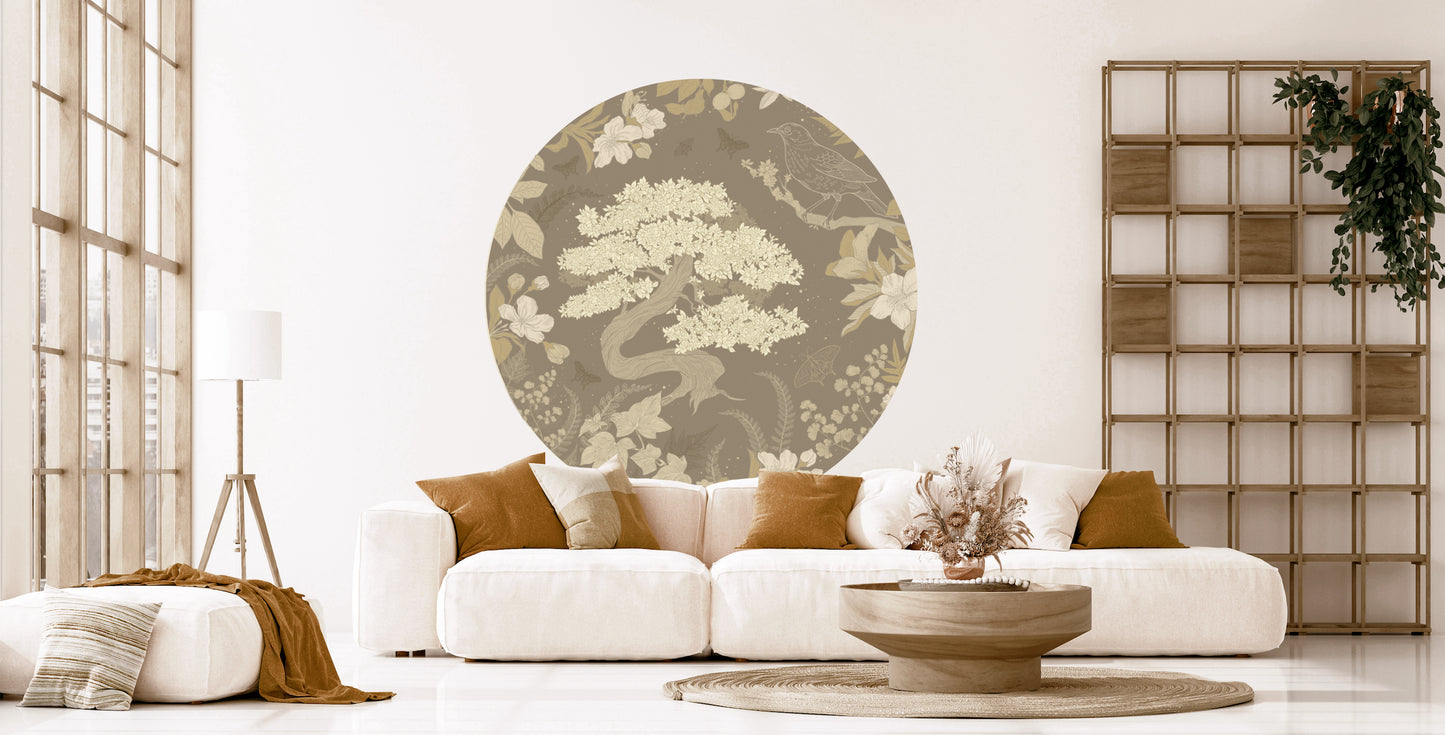 "Mellow Mocha" Self-adhesive wallpaper, round brown aesthetic wall decal.