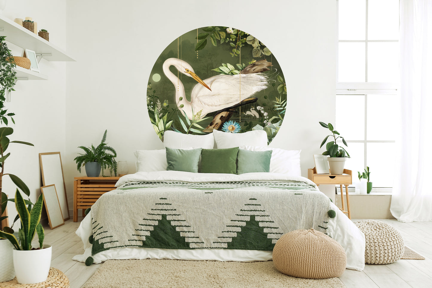 "Emerald Oasis" Self-adhesive wallpaper, round forest wall decal.