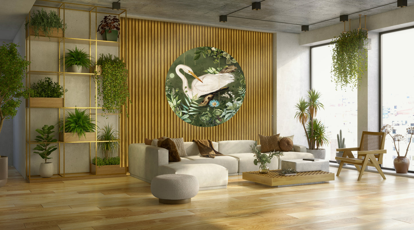 "Oasis d'émeraude" Papier peint autocollant, sticker mural forêt ronde.