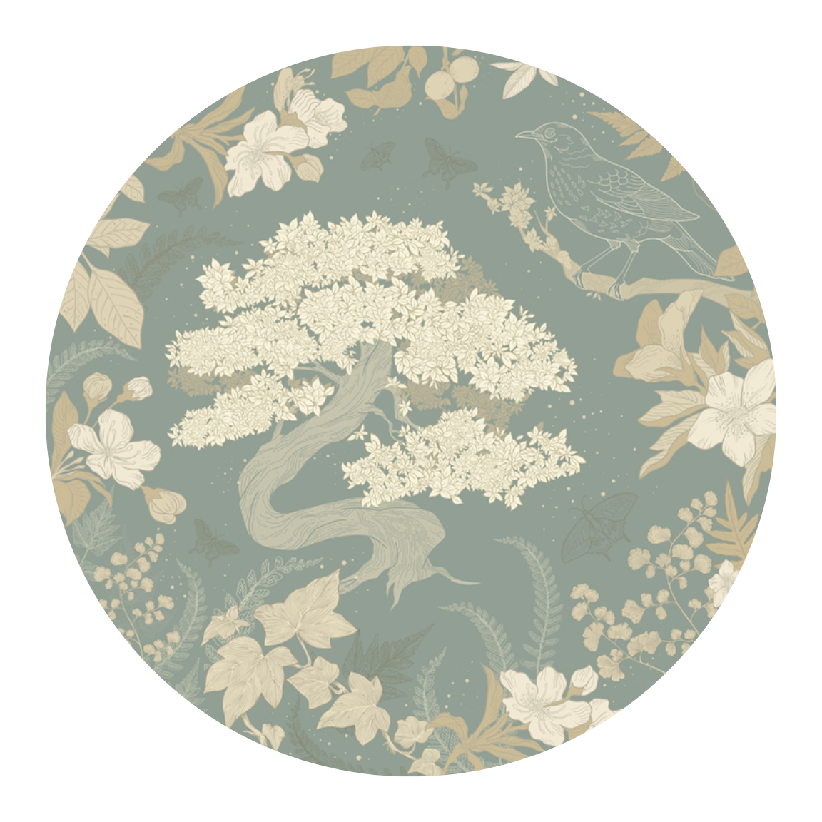 mint botanical round wallpaper