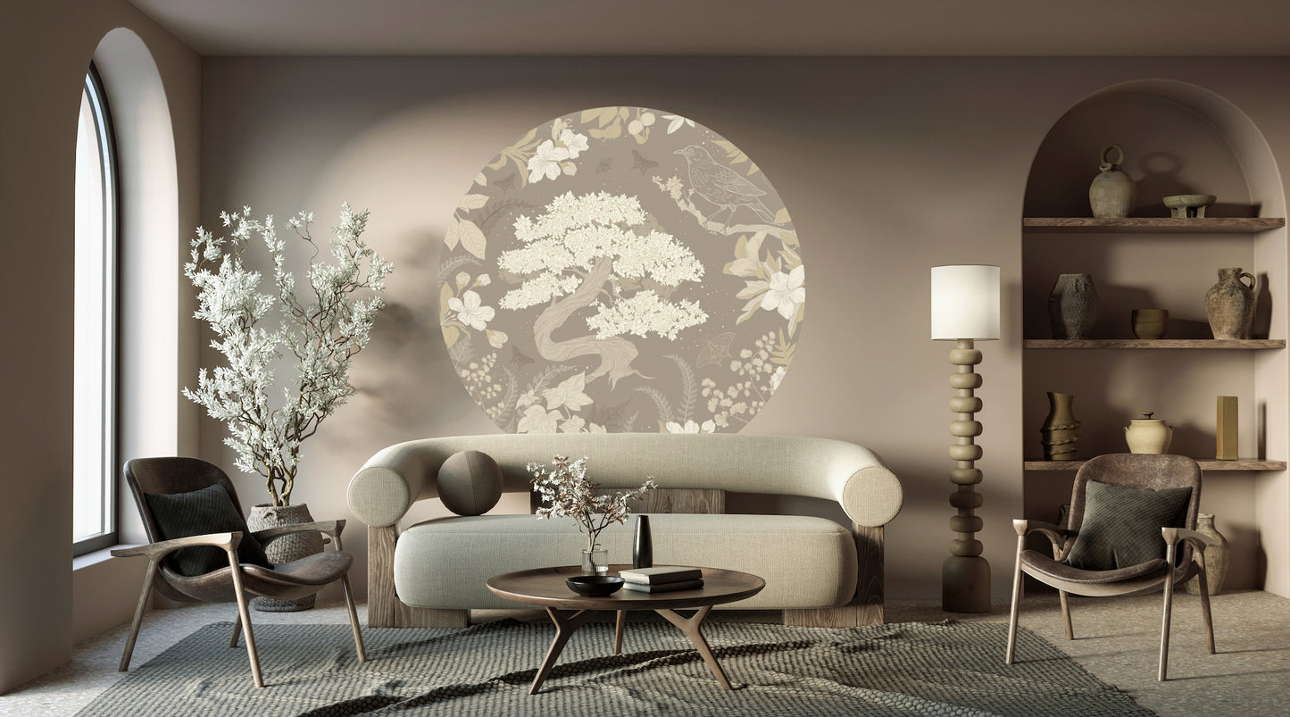 "Mellow Mocha" Self-adhesive wallpaper, round brown aesthetic wall decal.