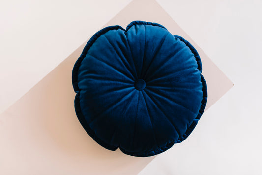 dark blue flower cushion close up